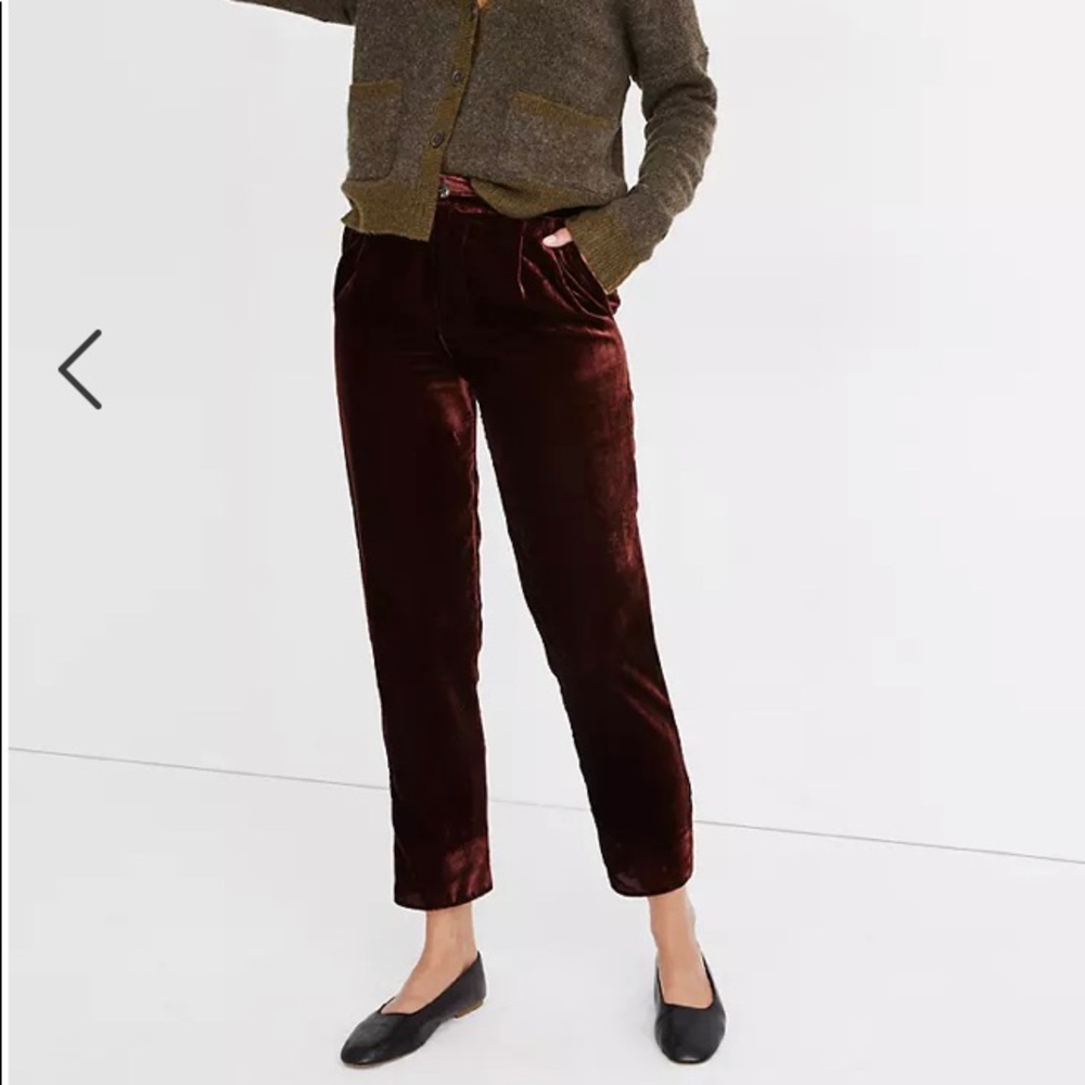 Madewell Burgundy Velvet Pleat Pull-On Pants